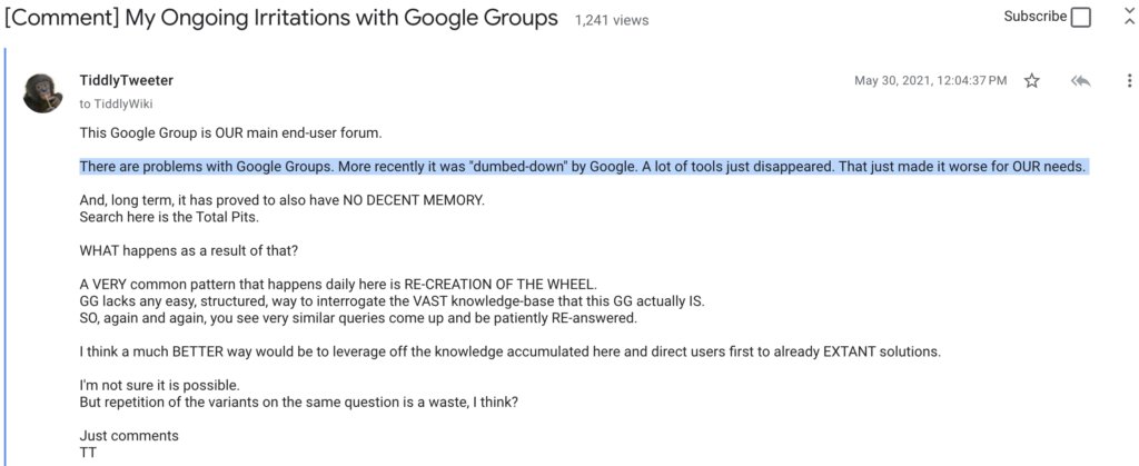 User feedback on how tools disappear from Google Groups