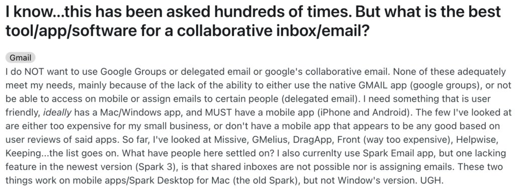 Reddit discussion on best alternative to Google Collaborative Inbox