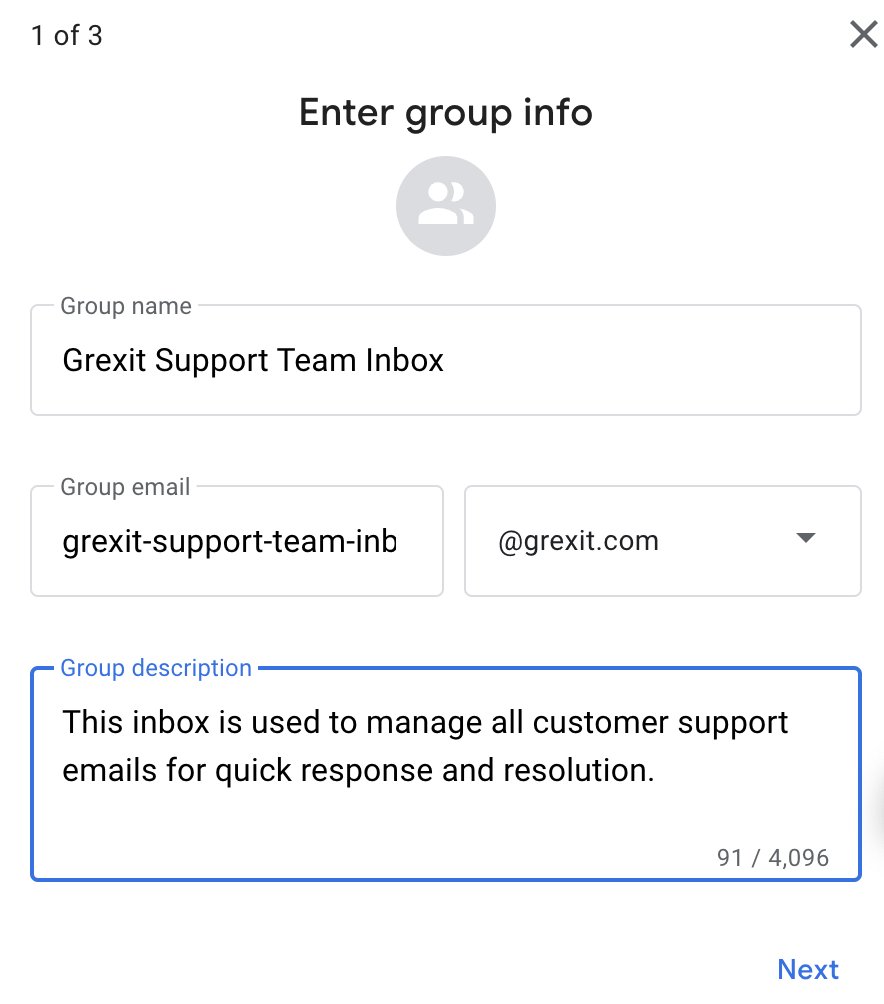 Add Group name, email, and description