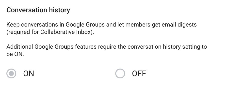 Enable Conversation History in your Google Group