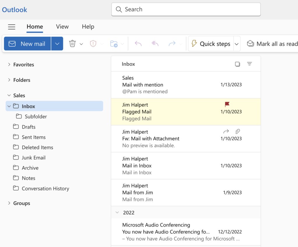 Microsoft Outlook Shared Mailbox interface