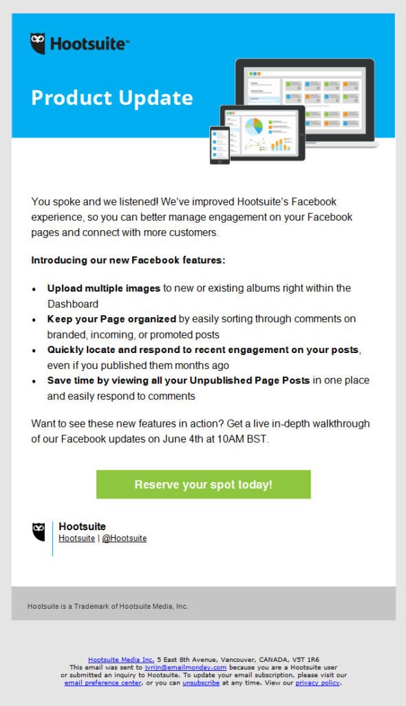 How HootSuite sends product update emails to customers