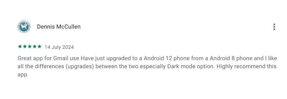 User review of Gmail on playstore