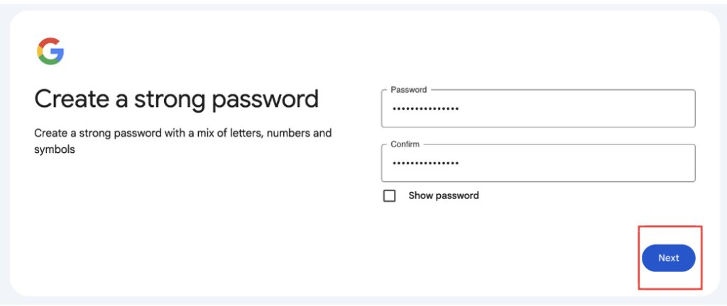 Setting a password in gmail