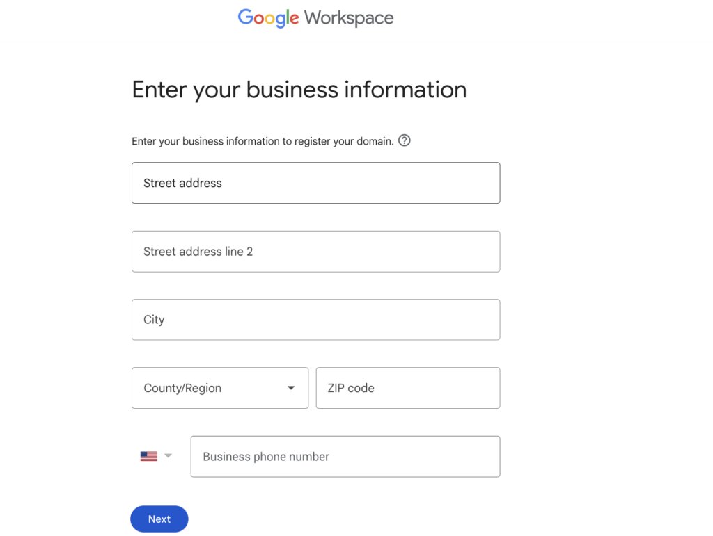 Gmail requires you to log in your business information