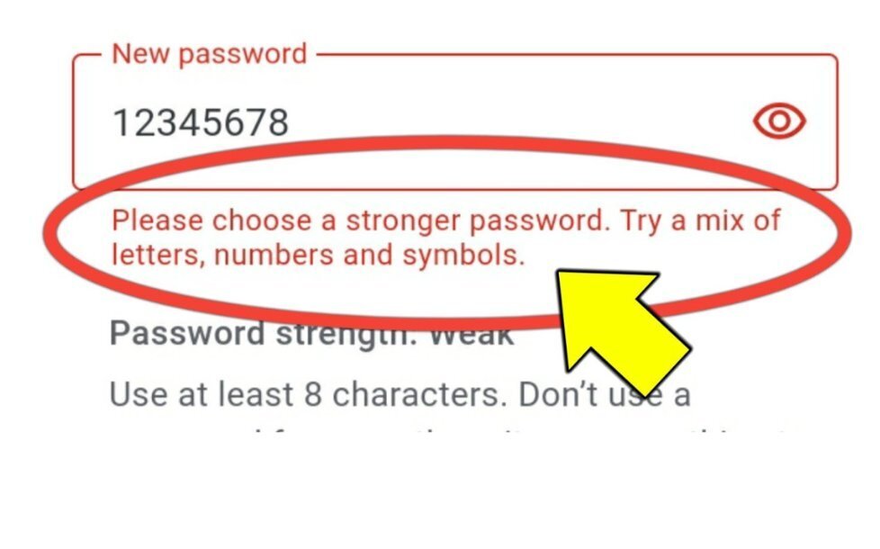 weak password error in Gmail