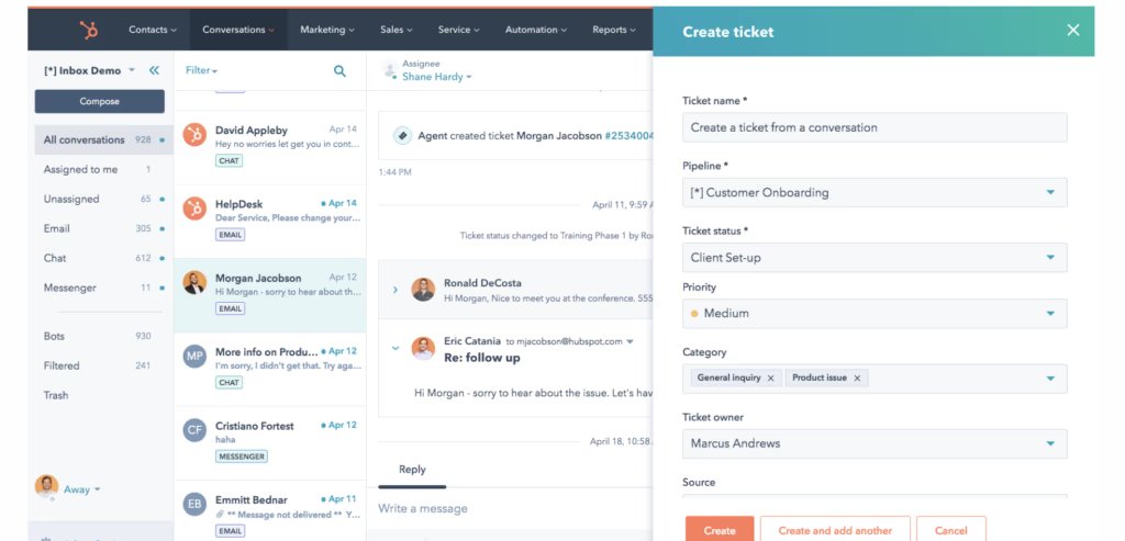 Hubspot Service Hub UI
