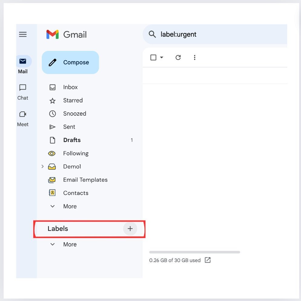 Labels option in Gmail