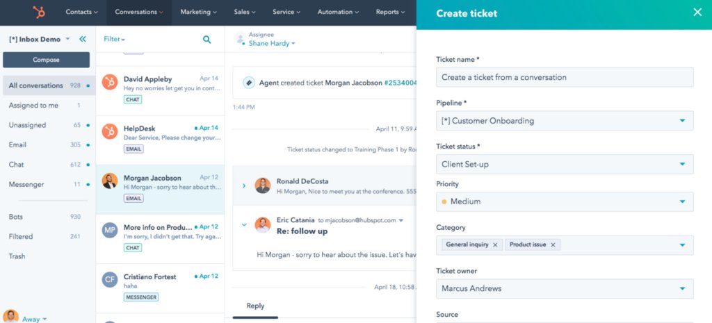 Hubspot Service Hub UI