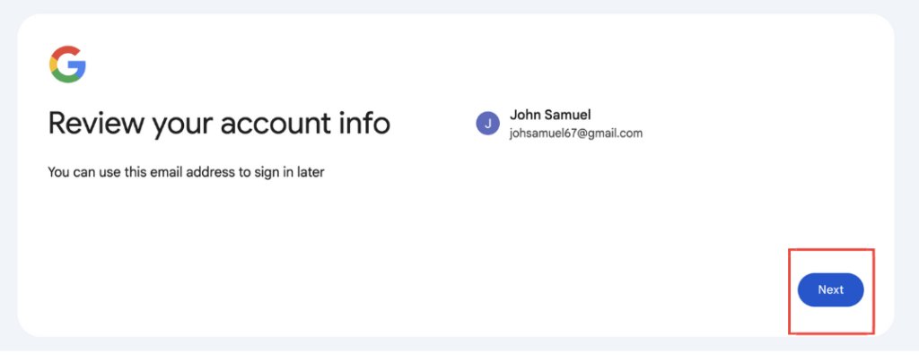 reviewing account information in Gmail