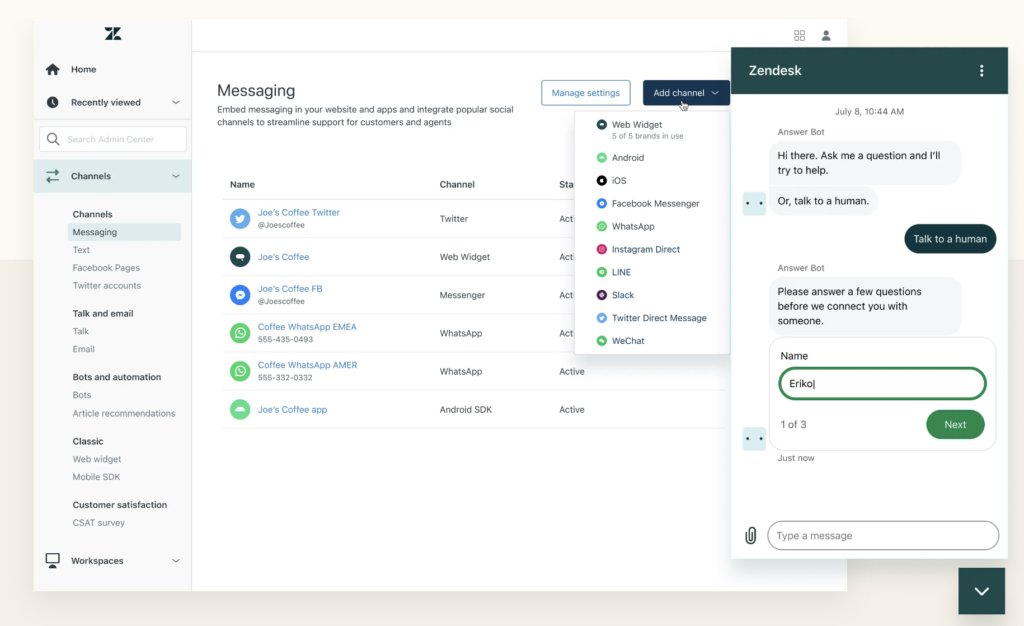 Zendesk’s Omnichannel functionalities