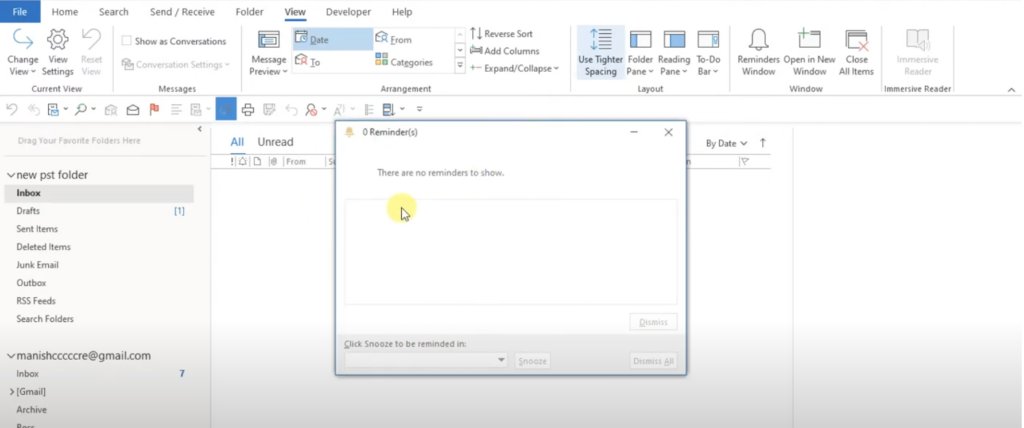 outlook reminder window 