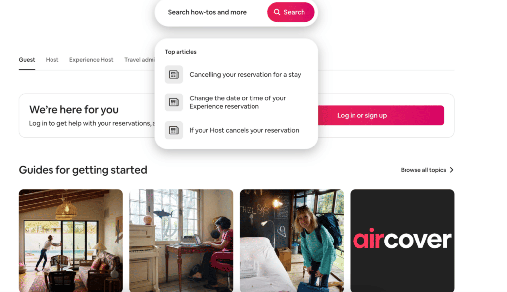 Airbnb's help center