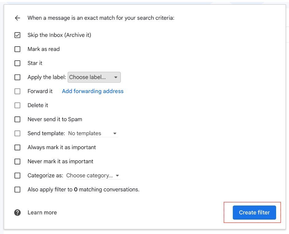 selecting filter criteria