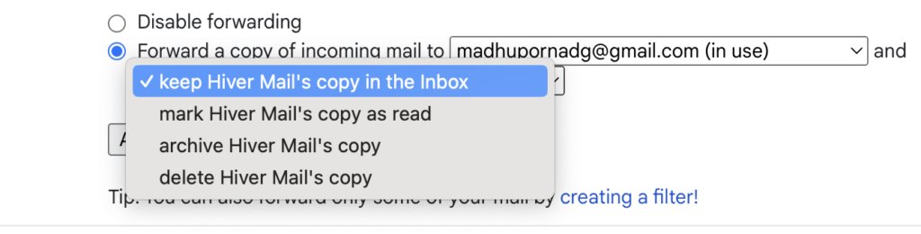 Options to choose while forwarding emails