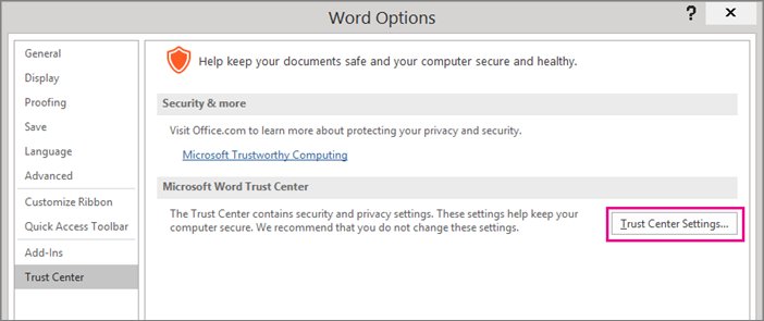 Trust Center Settings in Outlook