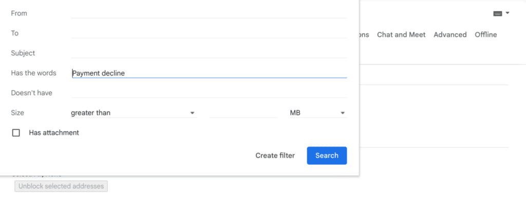 Set Filter Criteria