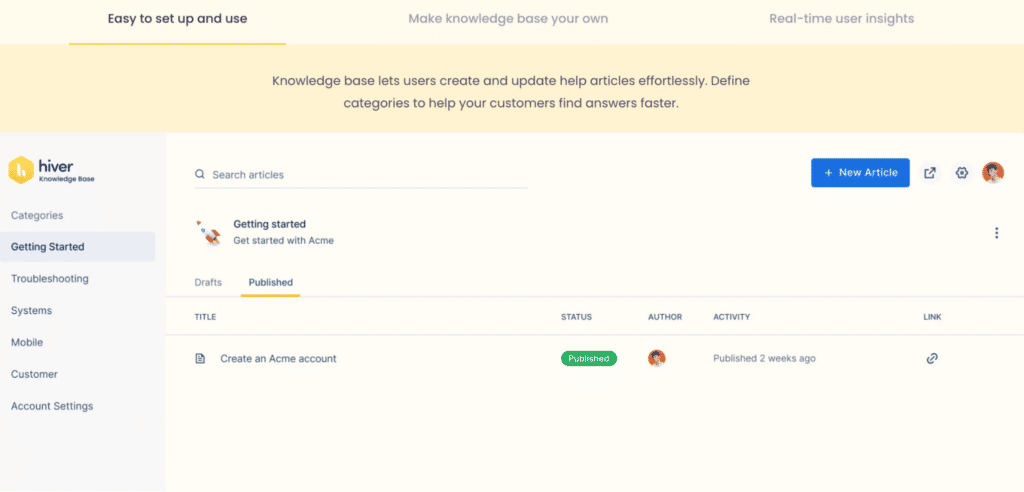Set up a knowledge base with Hiver to enable customers to self serve