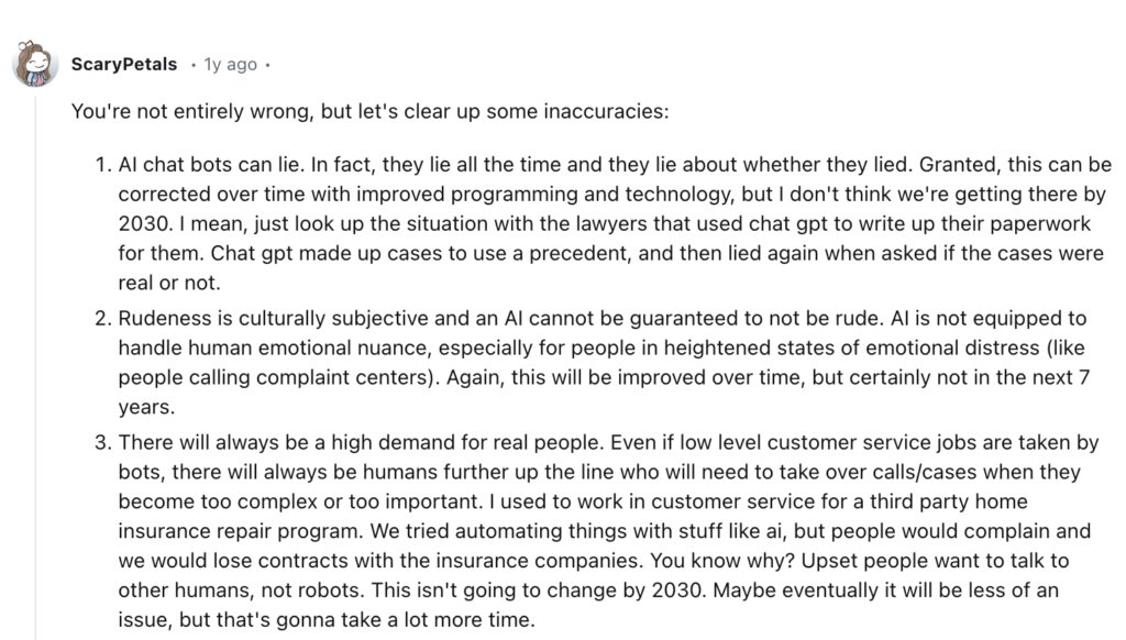 Reddit user’s take on how AI can never replace humans