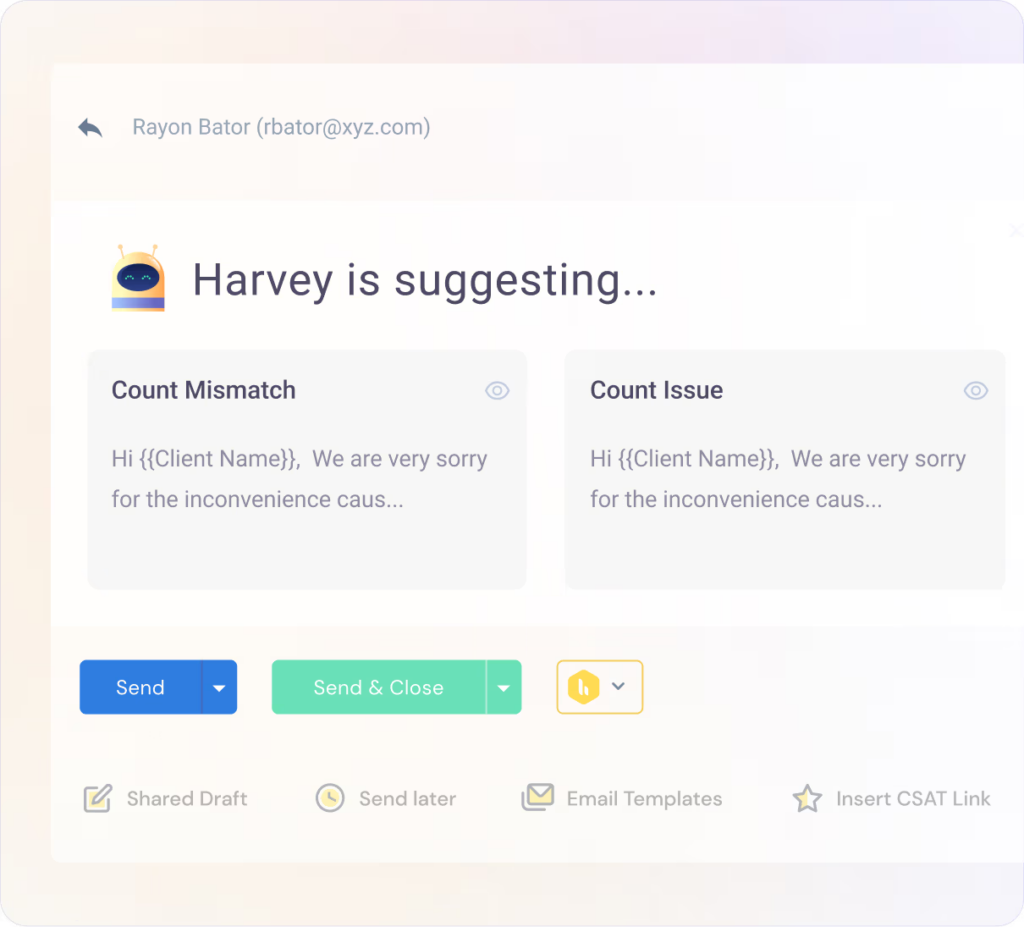 Email template suggestions by Harvey