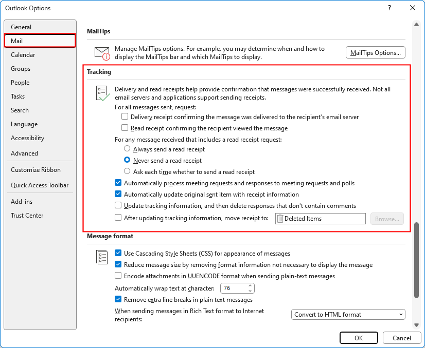 tracking emails on Outlook