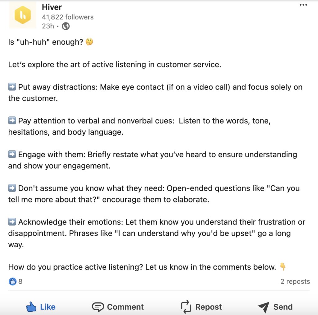 Hiver- customer support tip of the day- from-linkedin