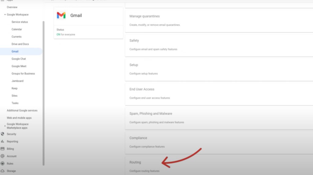 Routing option in Google admin console