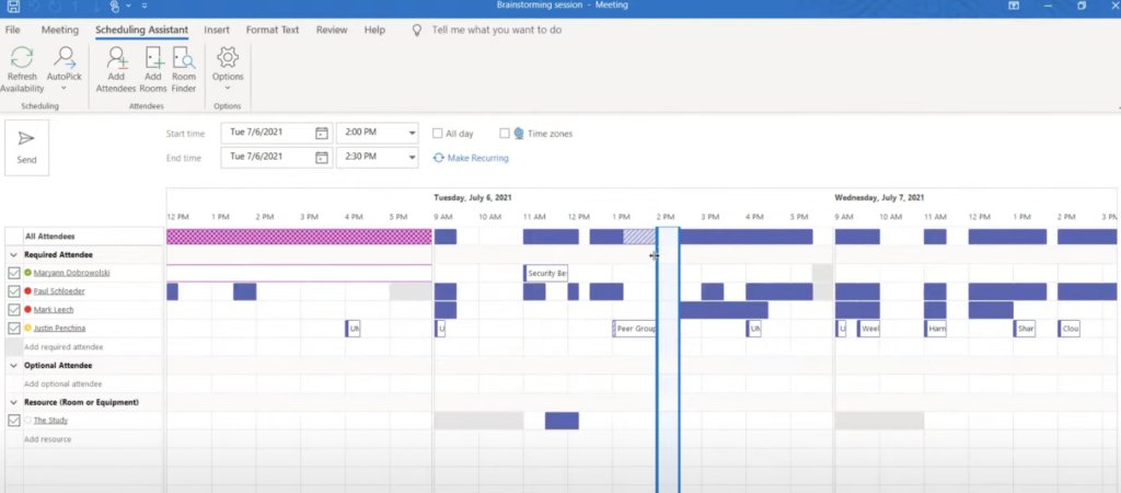 Using the Outlook Scheduling Assistant