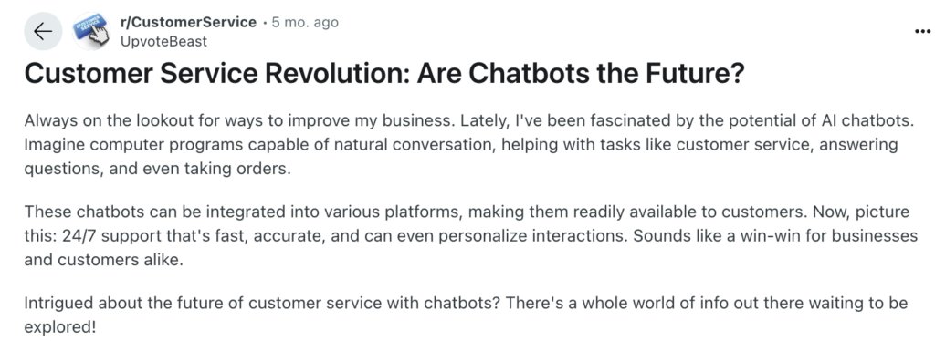 Reddit user on AI-powered chatbots