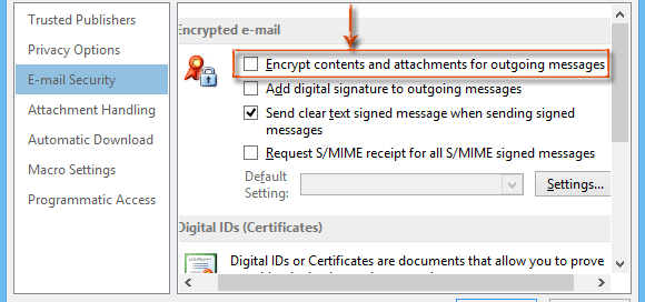 Encrypt email content and attachments in Outlook