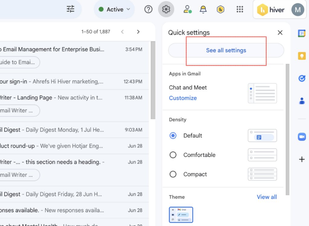 Settings option of Gmail