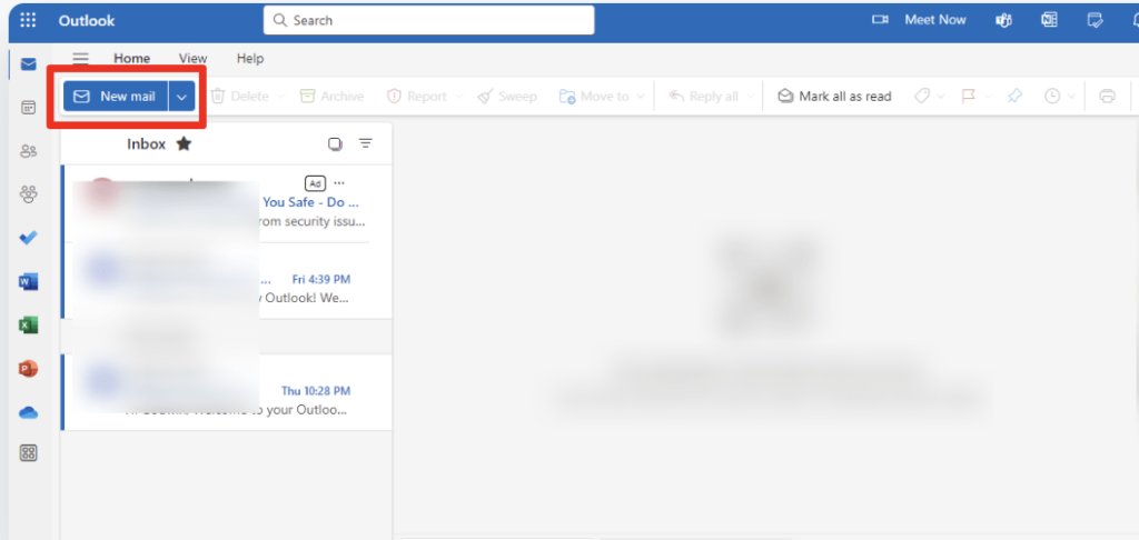 New email option in outlook web