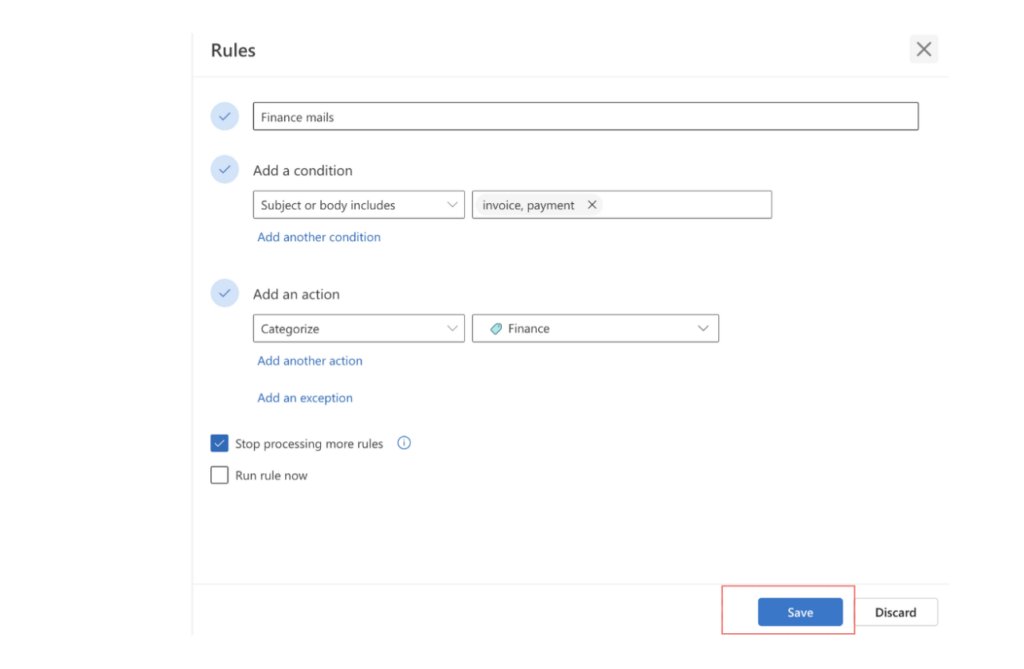 Setting up rules in Outlook