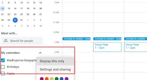 Settings in calendar to merge gmail calendars