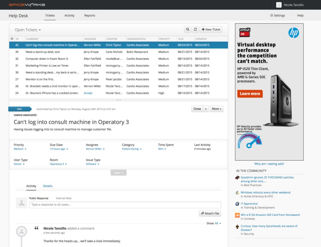 Spiceworks ticketing system 