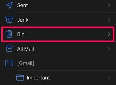 Trash bin in Apple Mail accessible through iPhone