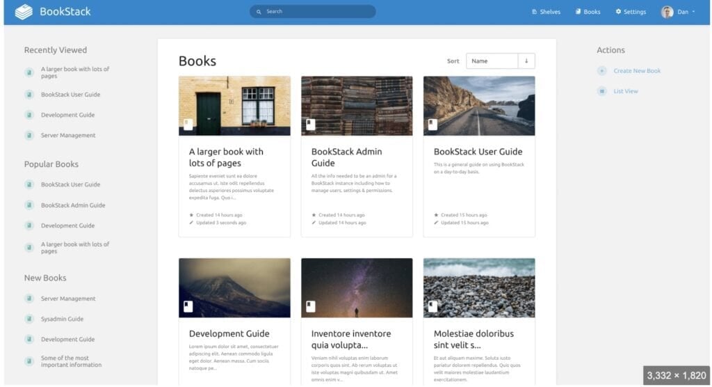 Bookstack's knowledge base dashboard