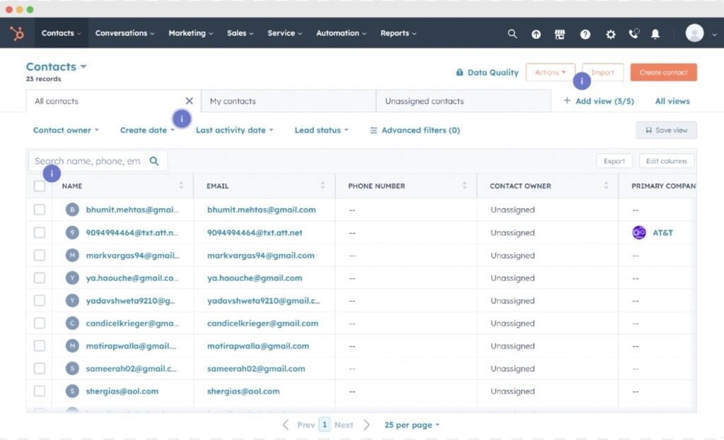 HubSpot CRM dashboard 