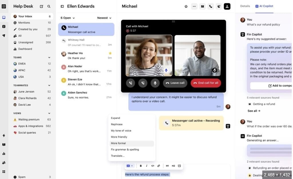 intercom live chat tool