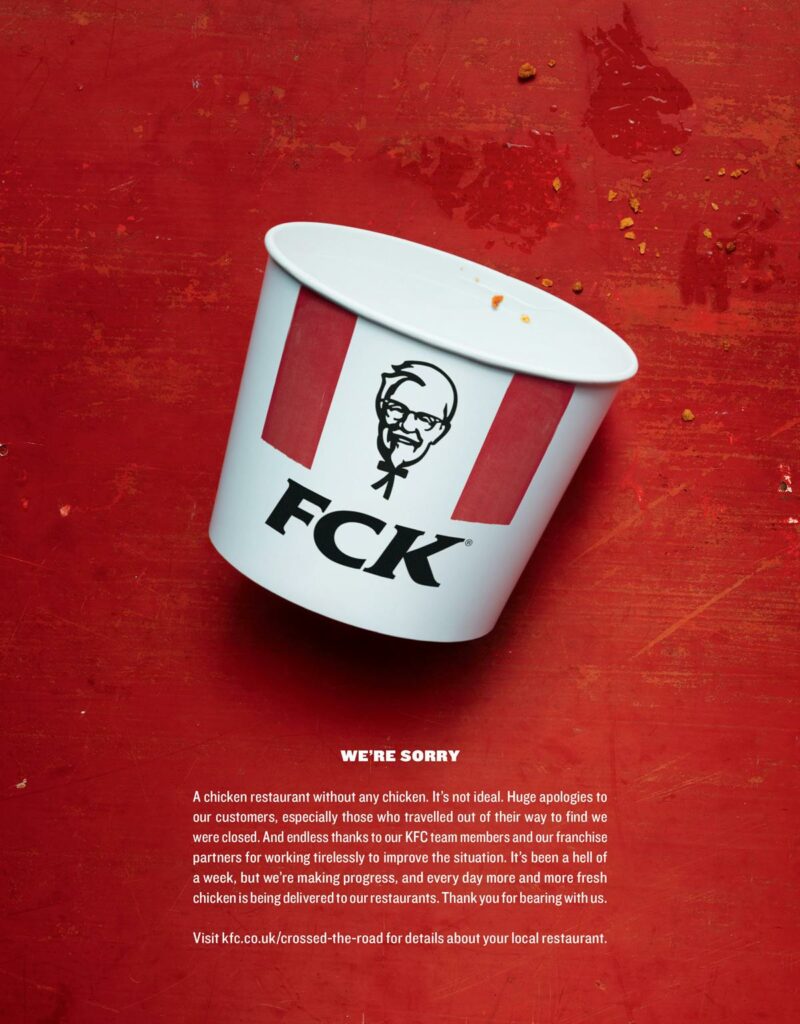 KFC's ad campaign after its 2018 supply chain crisis in the UK