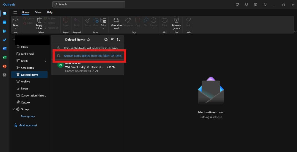 Recover Deleted Items Folder in Outlook's new version