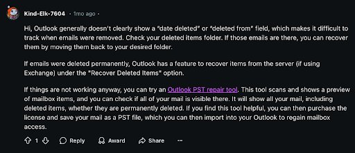 A Reddit user about using Stellar's Outlook PST Repair Tool