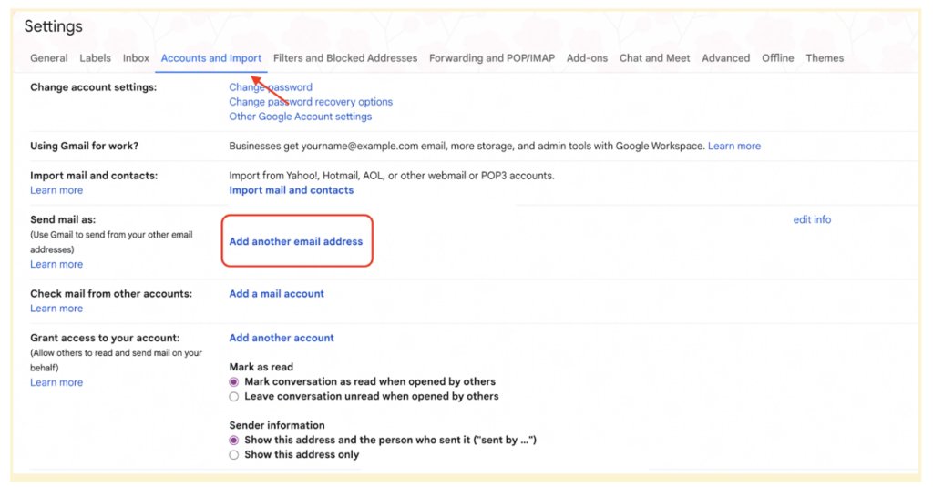 Add another email address in Gmail Settings
