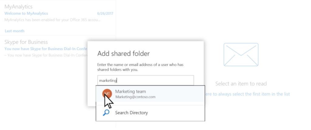 Type email address of the shared mailbox