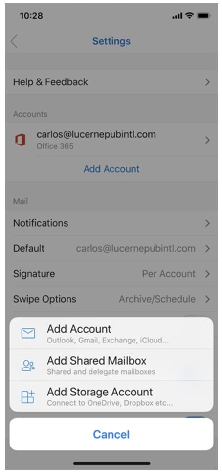 Sign in to your account and add shared mailbox