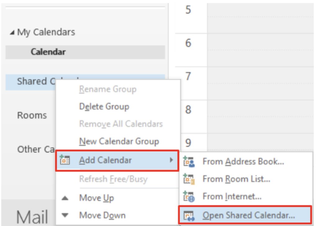 Shared calendar in Outlook shared mailbox