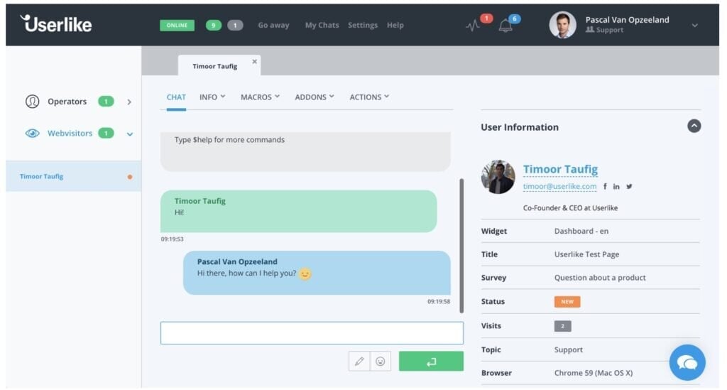 Userlike's live chat platform