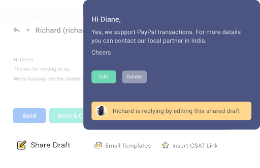 Hiver helps team members collaborate on email replies in real-time with Shared Inboxes.
