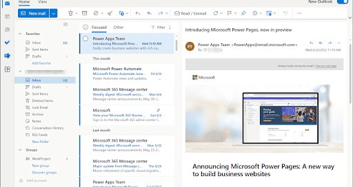 MS Outlook UI