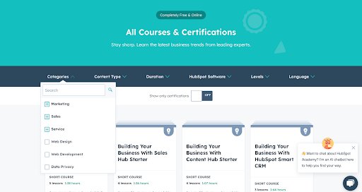 HubSpot's certificate programs